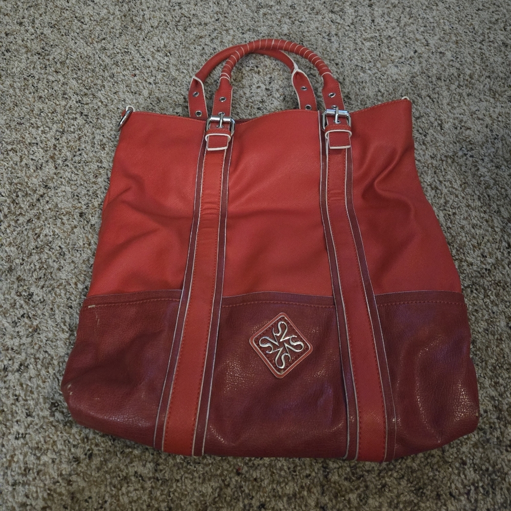 Simply Vera Wang Faux Leather Bag Red And Orange Shoulder Bag Large